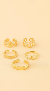 Dia Multi Link Chain 5 Ring Set - Gold